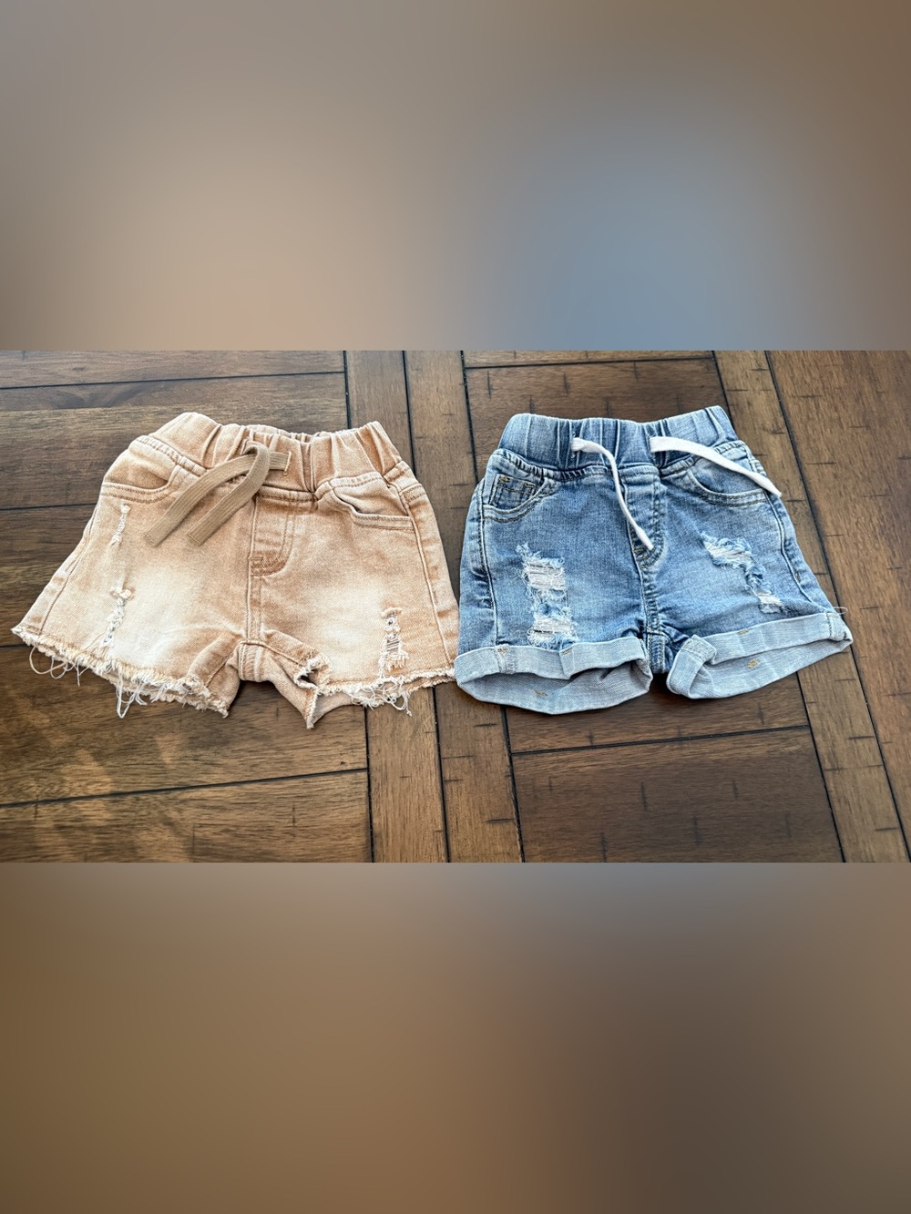 Little Bipsy Kids Distressed Denim Shorts - Blue and Tan